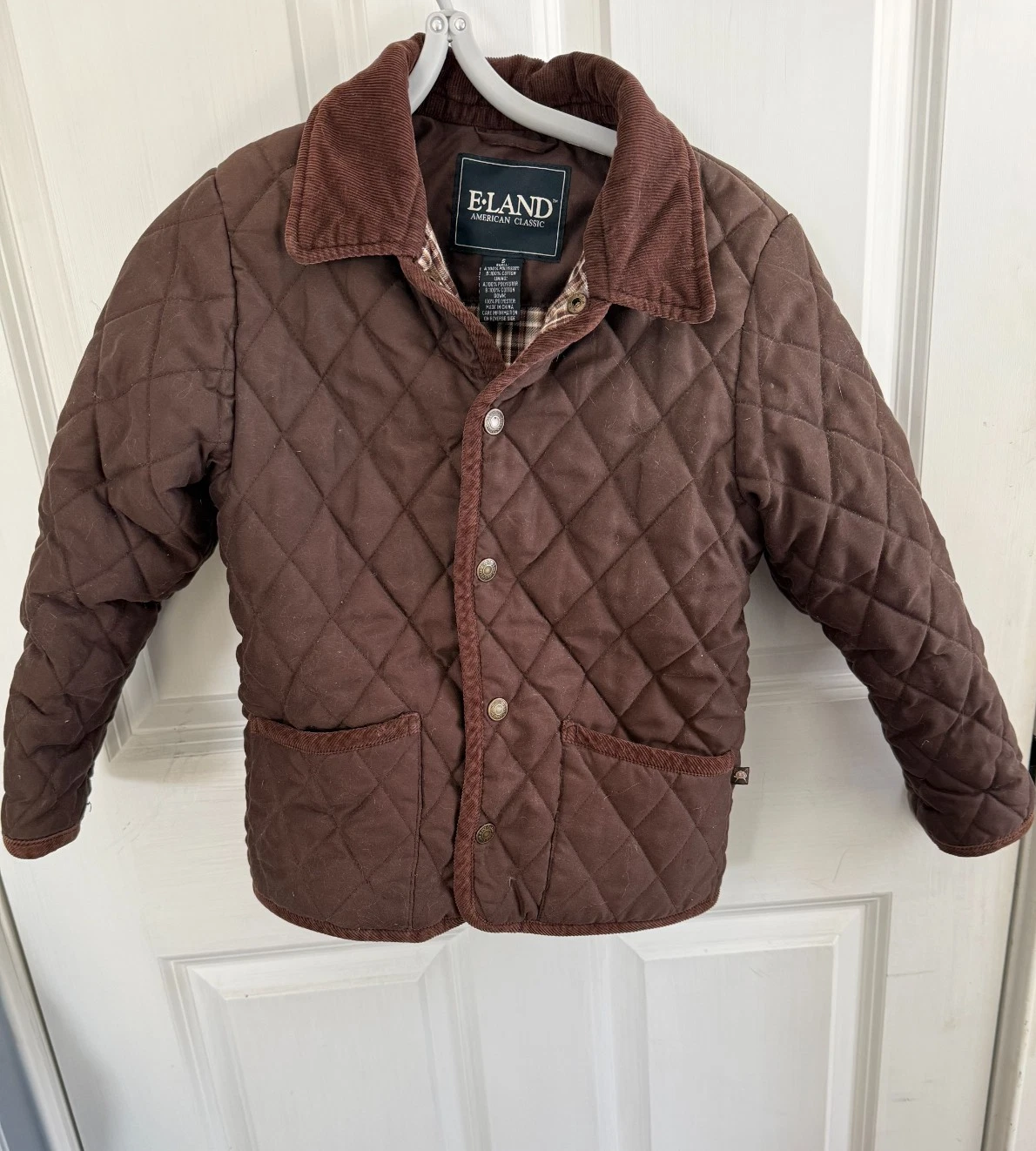 Eland Unisex - Boys Size 5 Corduroy Trim Quilted Barn Jacket Brown