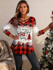 Christmas Women Tartan Tunic Tops V Neck Check Xmas Party Novelty T-Shirt Blouse
