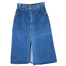Vintage OshKosh B'Gosh Denim Skirt Waist 24 Midi Length Front Slit Modest