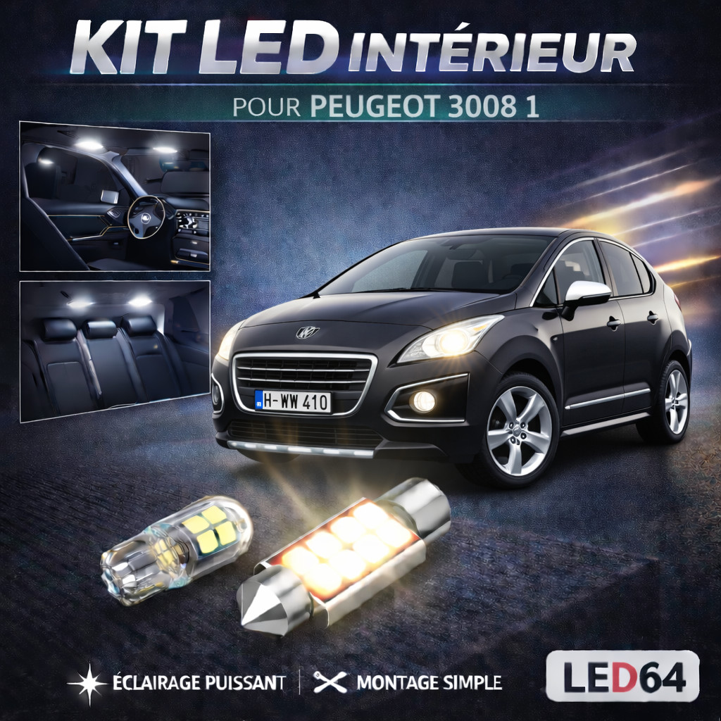 Kit LED intérieur blanc Peugeot 3008 : illuminez vos trajets de nuit en famille