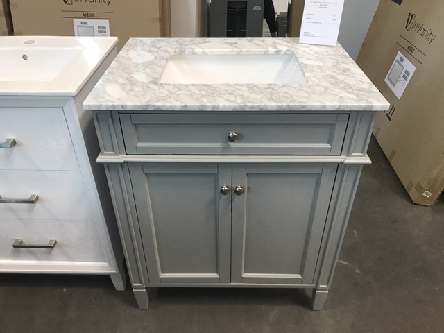 36 Carrara White Marble Top Single Sink Bathroom Vanity Gray