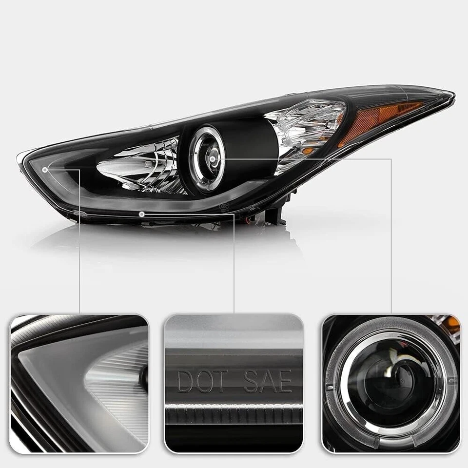 Juego de pares de faros halo tira LED DRL negros para Hyundai Elantra 2011 2012 2013 Foto 4 de 4