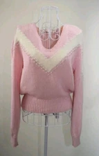 Pearl Trim Soft Angora Pull Over Sweater Christina Grant Vintage MEDIUM Romantic