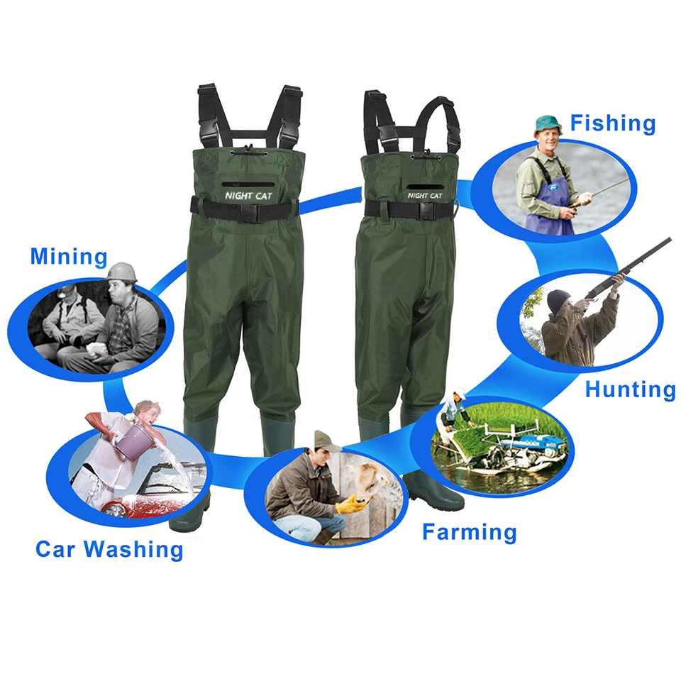 Waterproof Chest Waders Nylon 2-Ply Rubber Bootfoot 6-13 size Hunting Fishing - Image 3 of 4