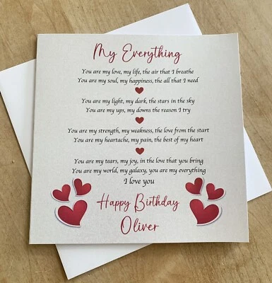 Personalised Birthday Card Husband Wife Girl Boyfriend FIANCÉ LOVE MY EVERYTHING