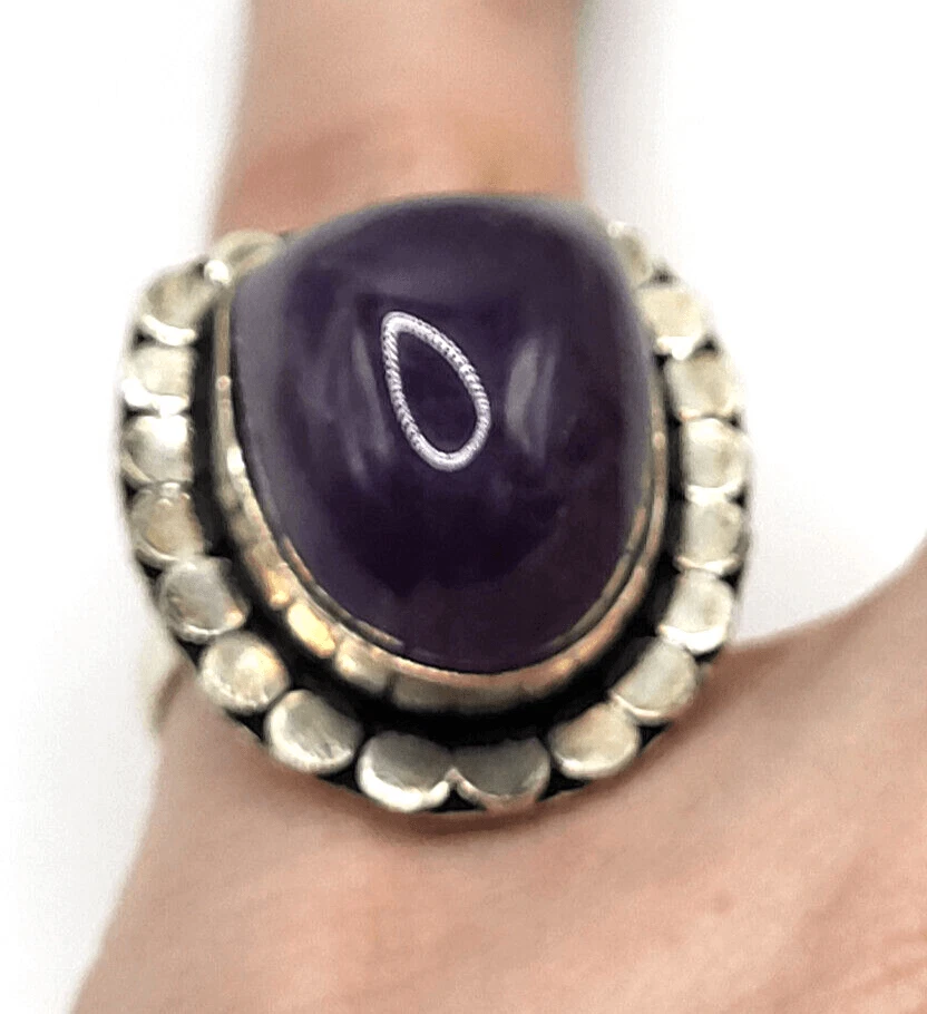Anillo de piedra rectangular amatista bohemia talla 8,25 Foto 3 de 4