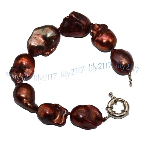 HUGE 15x22mm REAL BROWN RED SOUTH SEA REBORN BAROQUE PEARL BRACELET 7.5 INCHES - Picture 6 of 7