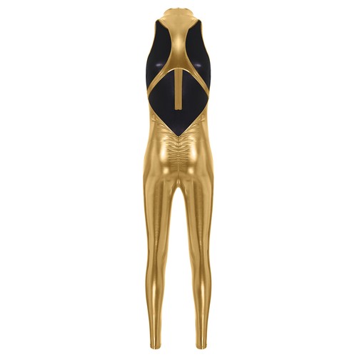 Damen Wetlook Body Metallic ärmellos Overalls Gymnastikbody Ganzkörper Clubwear - Picture 19 of 41