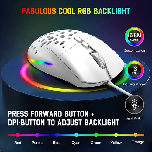 Gaming Mouse USB Wired Programmable 7 Buttons 12000 Dpi Adjustable RGB Backlit - Picture 7 of 36