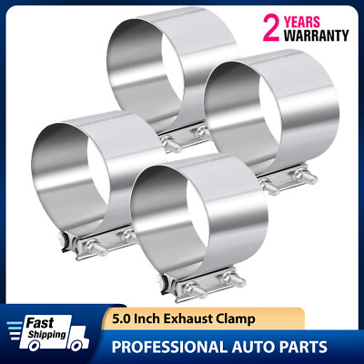 4Pack 5'' inch Stainless Steel 304 Lap Joint Clamp Heavy Duty Exhaust Band Clamp