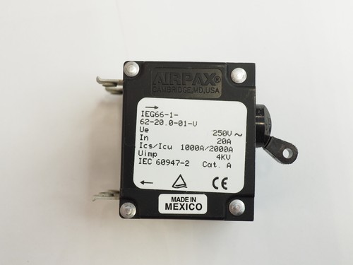 AIRPAX IEG66-1-62-20.0-01-V 20A 250V 2-Pole Circuit Breaker