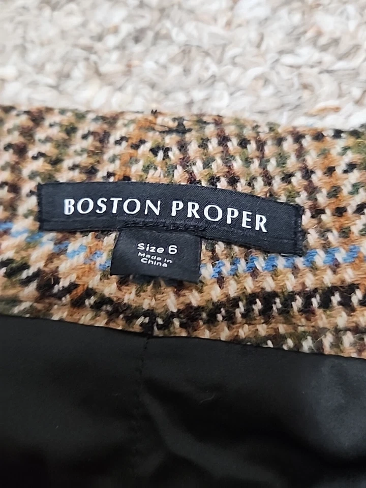BOSTON PROPER  Size 6 Brown Plaid Wool Blend Wide Leg 28x32 Hi-Waist NWT $79 - Image 4 of 4