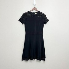 Michael Kors Fit & Flare Dress Size Small Women's Black Mesh Combo Short Sleeve