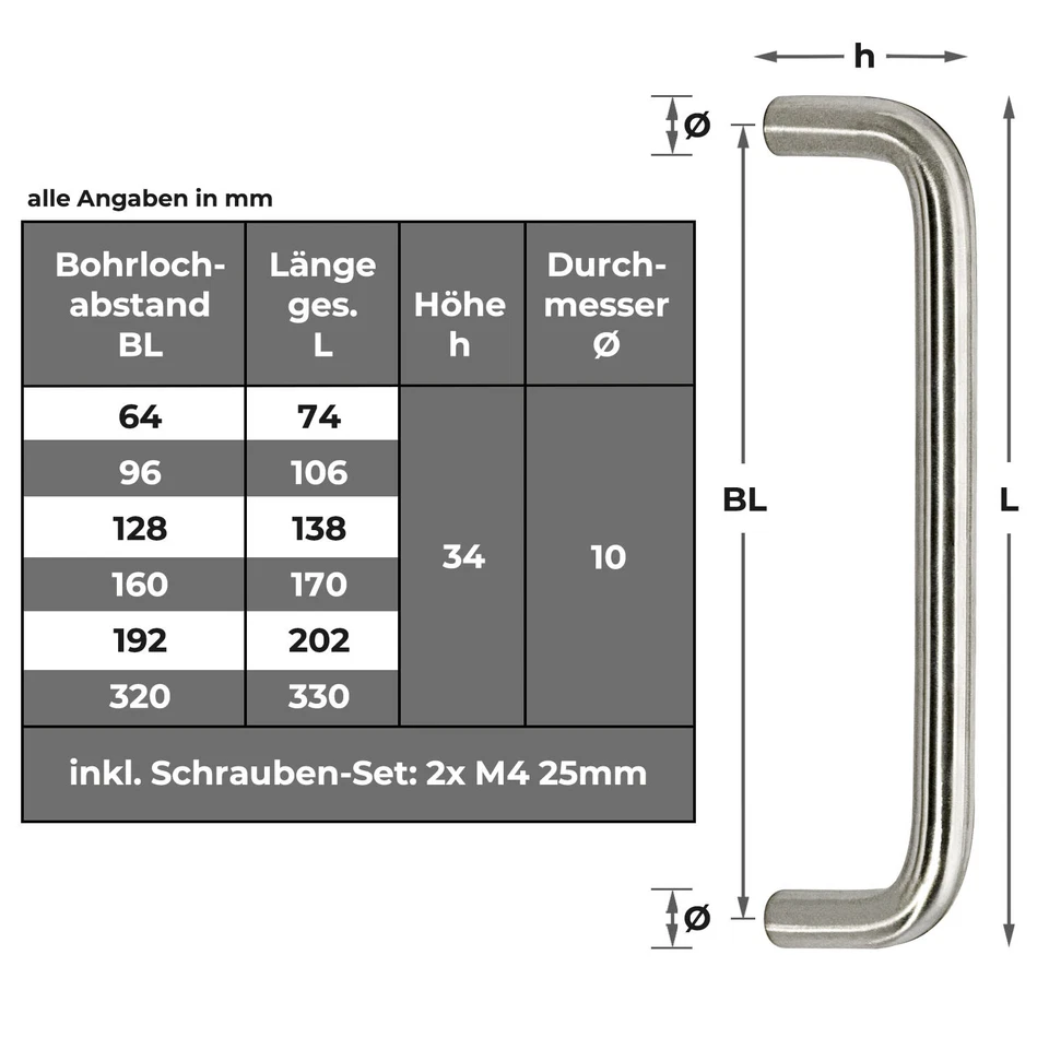 Möbelgriffe Bügelgriff ECHT EDELSTAHL Schubladengriff Küche Schrankgriffe massiv - Bild 4 von 4