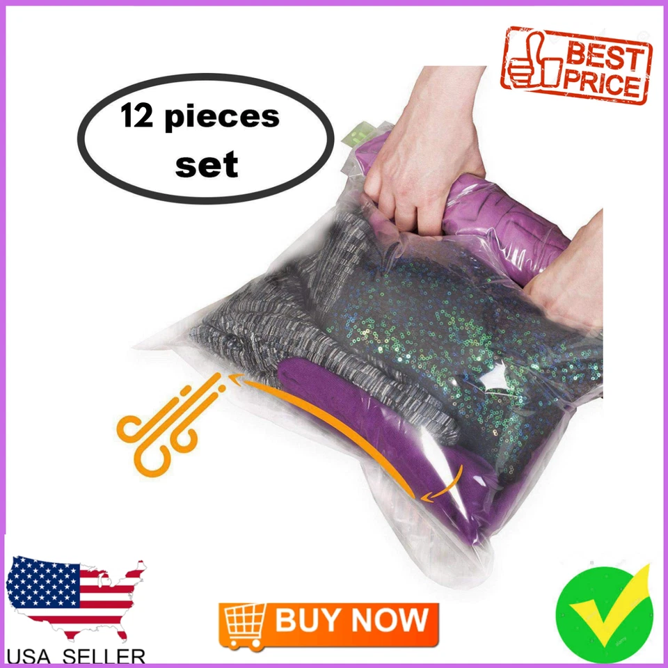 Bolsas de viaje para ahorrar espacio - No se necesita aspiradora ni bomba - Paquete de 12 accesorios de equipaje Foto 2 de 4