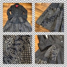 Bespoke Lagenlook Arty Denim Blue Mix Frock Coat Cuffs Patch Pockets Womens