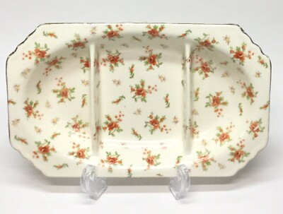 Vintage 3 Section Divided Dish Veggie Tray w/ Tab Handles /Floral Pattern -Japan