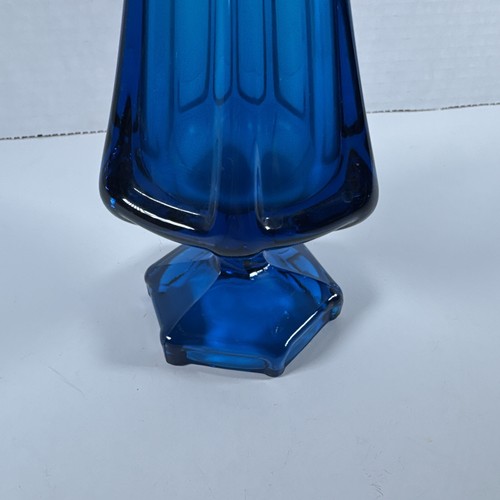 Viking Swung Glass Vase 12.5” Art Glass Blue Vase MCM 6 Panel Finger VTG - Picture 7 of 9