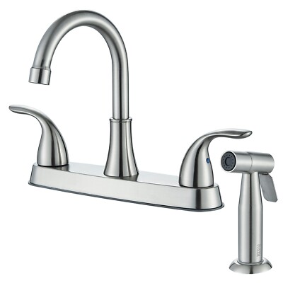 Brushed Nickel Kitchen Sink Faucet with Sprayer 3 Hole Stainless Steel Mixer Tap