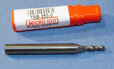MICRO100 Carbide Ball End MillS 1/8 Dia. x 1/2 LOC 3 flute 2-1/2 OAL
