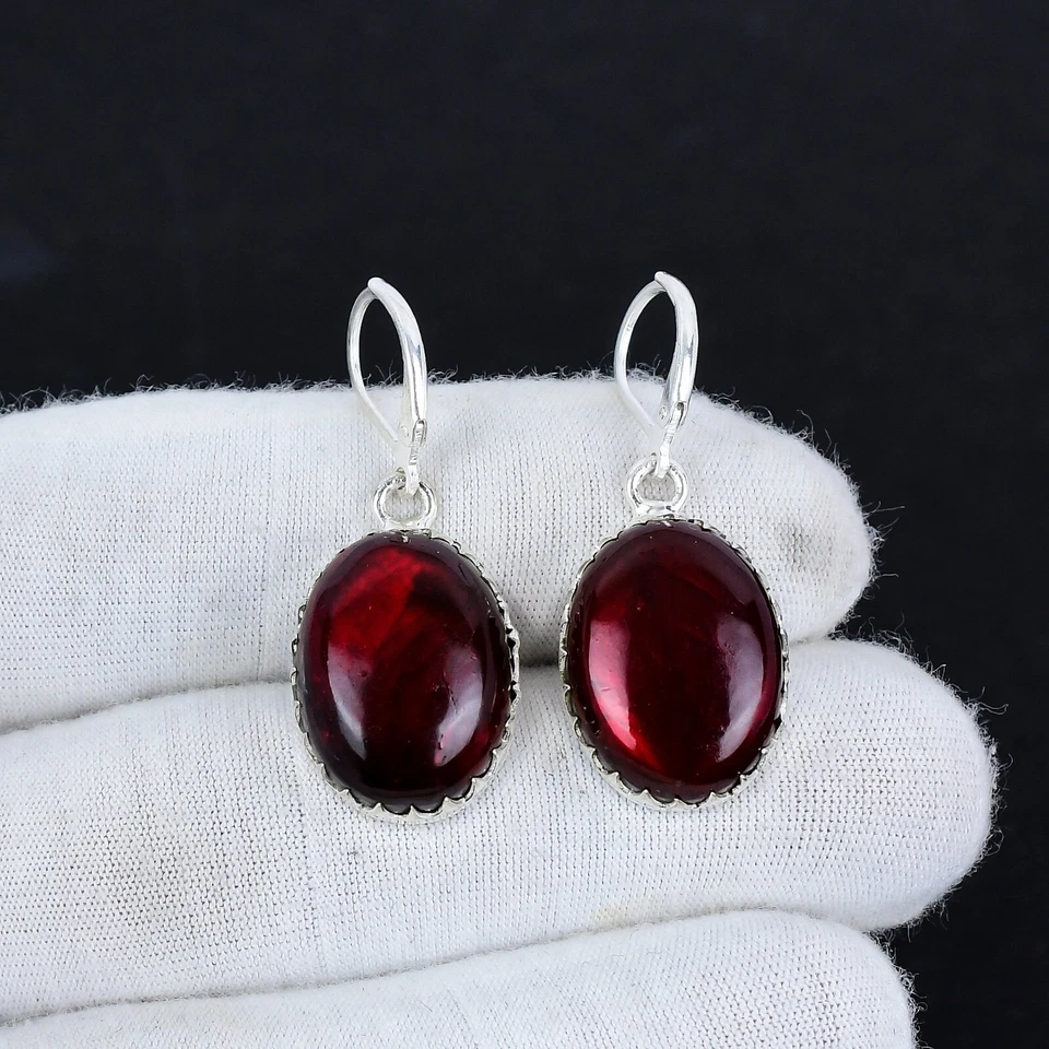 Red Flashy Labradorite Gemstone Handmade 925 Solid Silver Earrings For Gifts - Image 2 of 4