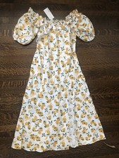 NWT REFORMATION Marley Dress Lemonade Linen Ruffle Off Shoulder White 8 $248