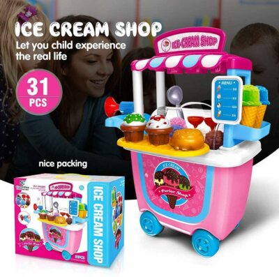 Kids Children Role Play Pretend Ice Cream Shop Dessert Cart Set