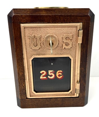Antique US Post Office Box Door Bank Mahogany Circa 1890 US Yale Beveled Glass