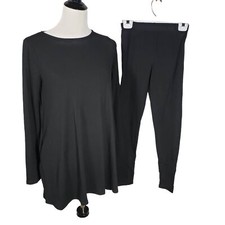 Zenana Women's Small Black 2-Piece Stretchy Long Set Long Sleeve Top Pants