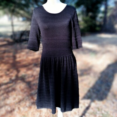 Vince Camuto Black Knit Stretch Gathered Waist Dress L | eBay