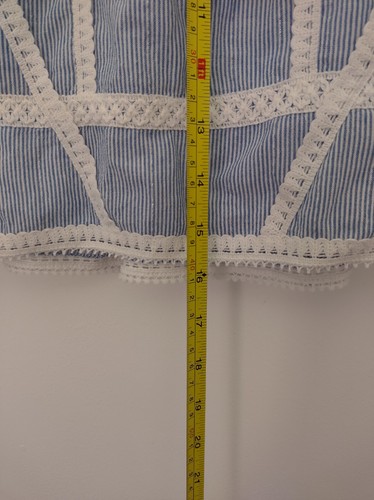 RIVER ISLAND UK8 Blue White Stripe Skirt Cotton Lace Trim Tie Waist Pom Pom - Picture 7 of 9