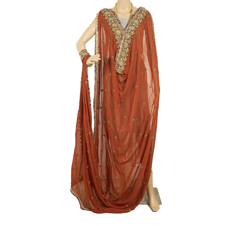 Sanskriti Vintage Dupatta Pure Georgette Silk Handmade Rusty Orange Party Stole - Image 4 of 4