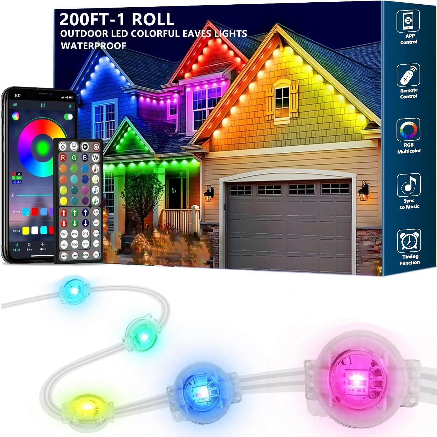 200Ft Waterproof LED Outdoor Lights with App/Remote Control for All Occasions