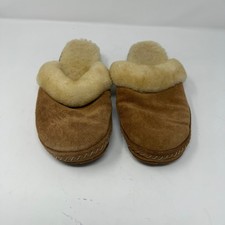 LL Bean Slip on Slide Slipper Scuff Shearling Suede Brown Womens Size 10