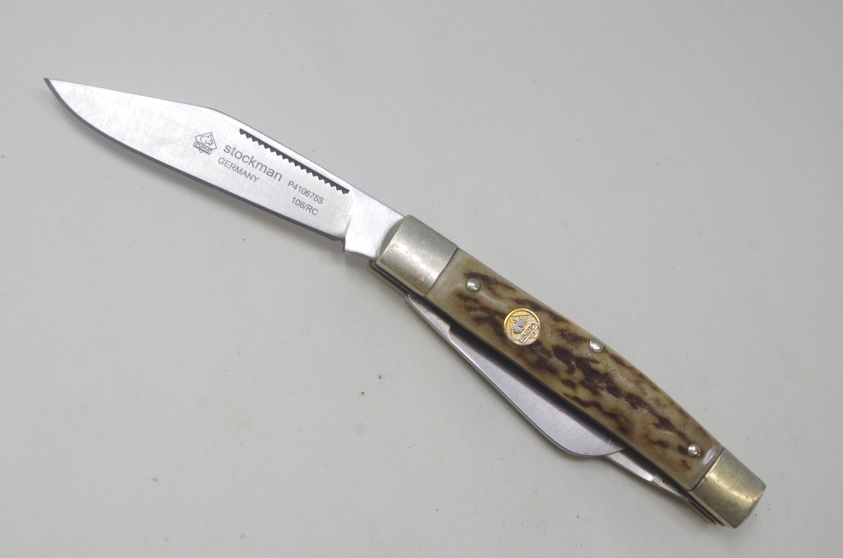 Vintage German PUMA Stockman #675 Genuine Stag Pocket Knife - TSA 