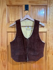 Vintage Bermans Brown Suede Sherpa Lined Western Vest Youth Kids Shearling