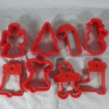 Lot of 8 Christmas Cookie Cutters with Grip Edges Tree Angel 4" Red