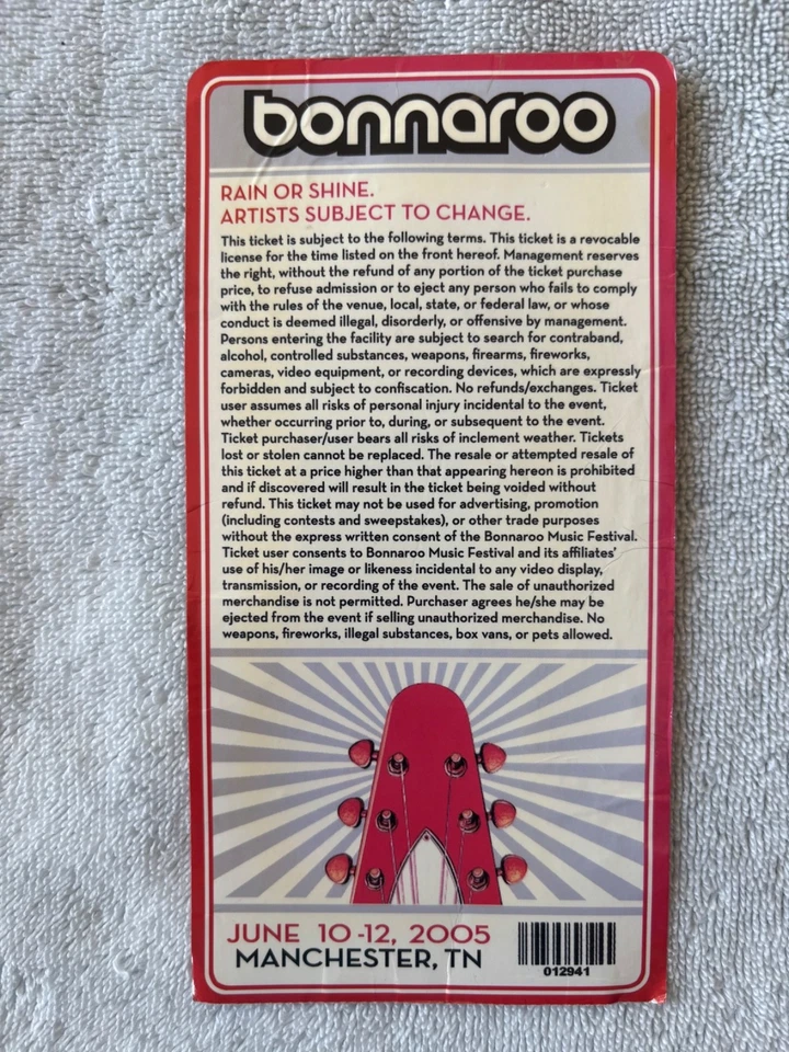 Vintage 2005 Bonnaroo Music Festival Ticket Stub - Image 2 of 2