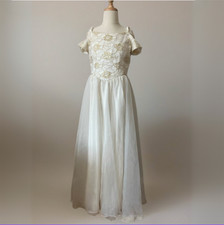 1950s Vintage Handmade Gold  Cream Girls Bridal Flower Girl Gown Dress sz 4-8