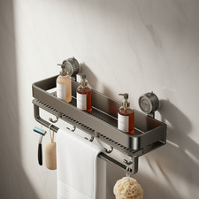 Bathroom Towel Rack with Shelf Space Aluminum 19.7 Inch Suction Cup Wall