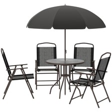 6 Piece Patio Dining Set for 4 with Umbrella Outdoor Table and Chairs for Garden