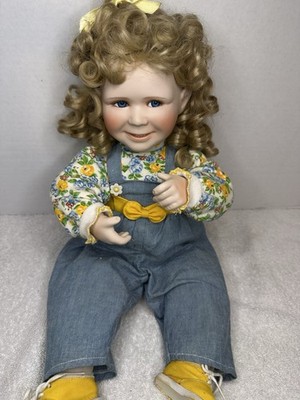 The Hamilton Collection Beth Porcelain Doll 18 Inch #1466A Flower Shirt Overalls