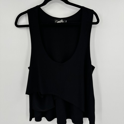 #ad Sympli Tank Top Womens 12 Black Asymmetrical Layered Draped Sleeveless Blouse $28.93