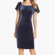 Eliza J Scoop Neck Flutter Sleeve Velvet Sheath Dress Knee Length 6P