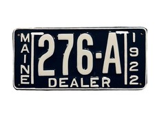 LICENSE PLATES PLATE Maine 276-A Dealer 1922 Professional Restoration Minty