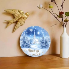 2D Flat, 1pc 7.87x7.87 Inch Aluminum Round Wall Hanging Decoration - Earth Peace