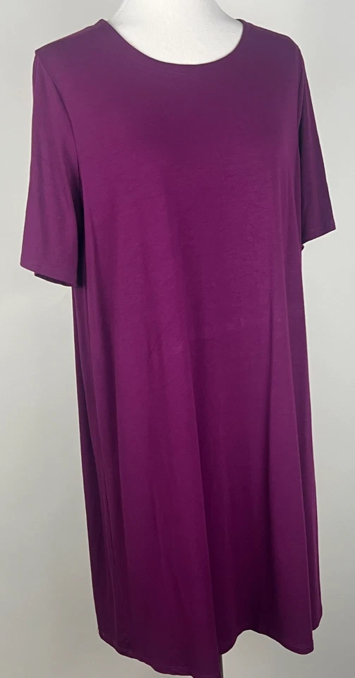 Vestido EILEEN FISHER S/S Jersey Elástico Tejido Cuello Redondo (Hasta la Rodilla) - L, Ciruela Foto 2 de 4