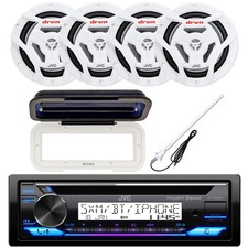 JVC Bluetooth CD Receiver, Cover, 4x 6.5" 260W 2-Way Speakers, Antenna White 