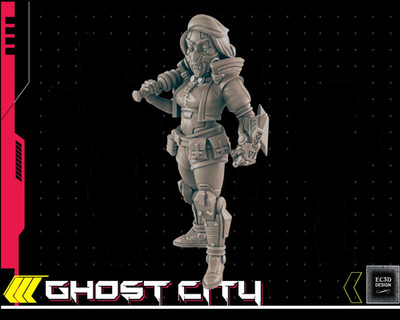Female Mugger with Bat - Cyberpunk/Sci-Fi  - 28mm to 32mm - Ghost City