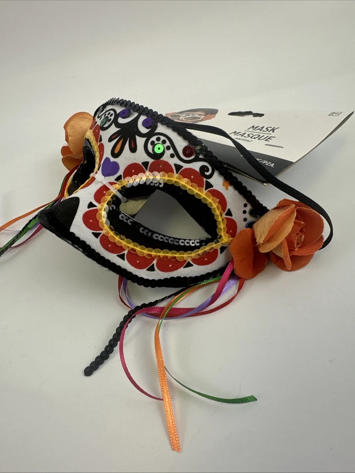 Fiesta De La Muerte Mask Colorful Sequins Elastic Costume New Day of the Dead - Image 4 of 4